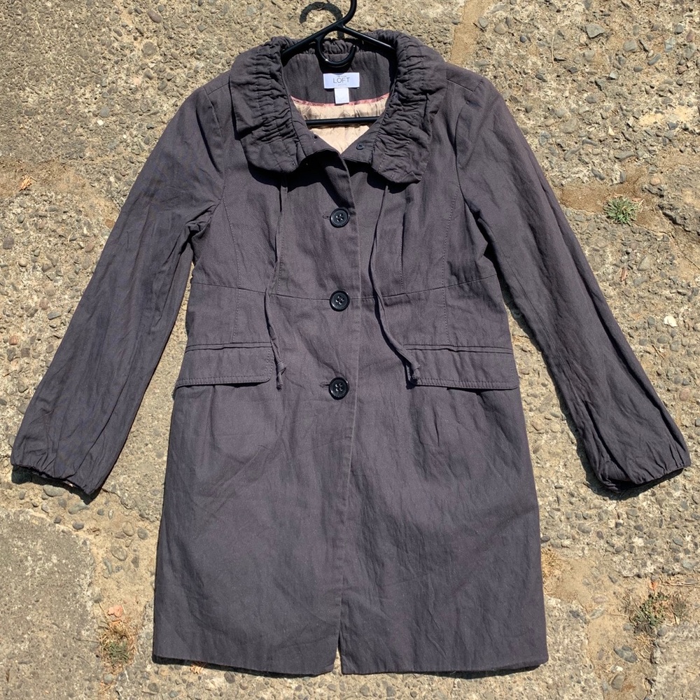 LOFT button up high collar satin lined trench coat - Picture 15 of 16